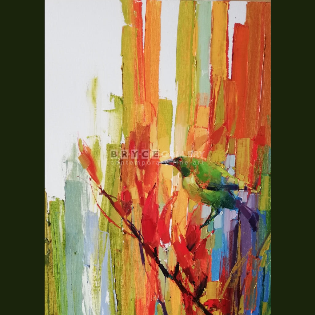 Bell Bird On Flax Painting